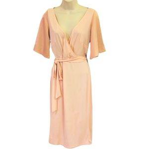 Silver Bloom Blush Pink Wrap Front Midi Dress With Open Back & Tie,Size 12, NWT